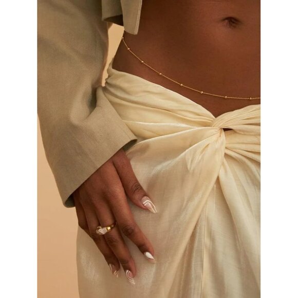 14K Gold Plated Layered Cuban Pearl Satellite Rope Belly Belt for Women 2Pcs - Picture 3 of 6